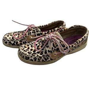 Leather Sperry Leopard Loafer With Hot Pink Laces Size 7